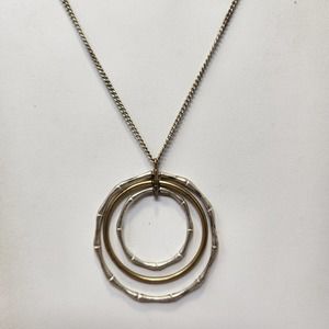 Kenneth Cole Three Circle Bamboo Pattern Pendant Chain Necklace Silver Gold Tone